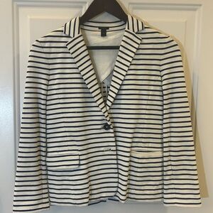 J.Crew women's nautical maritime blazer in navy blue and white striped cotton